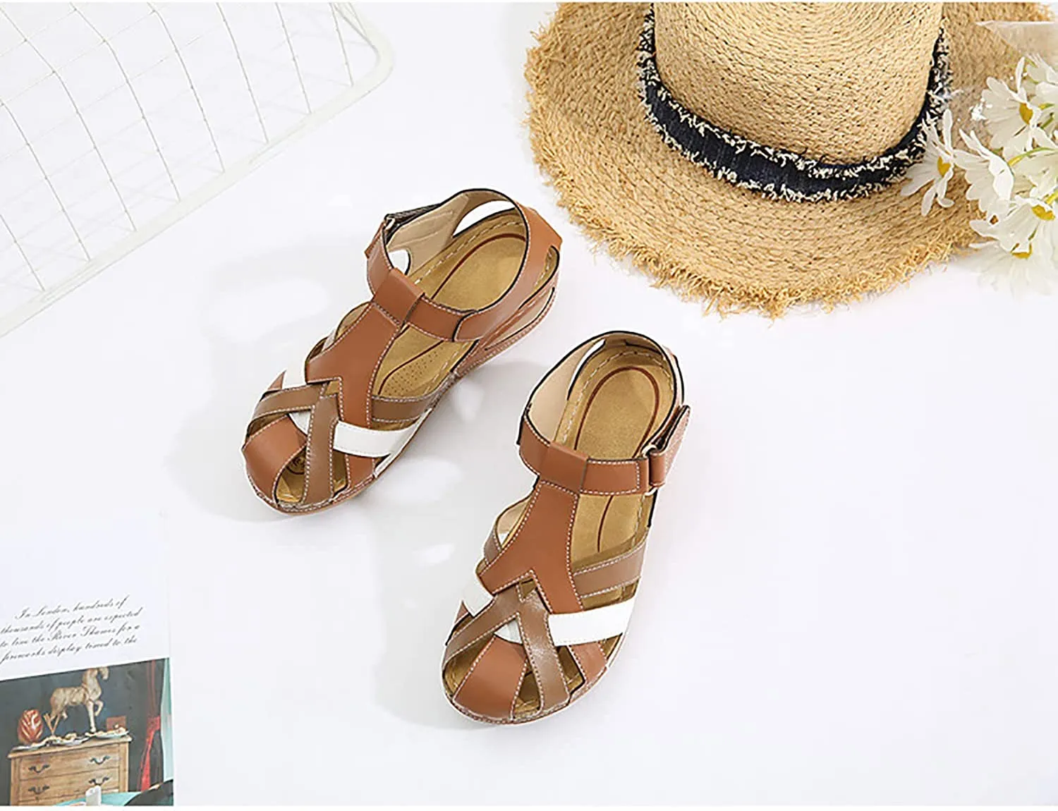 Closed Toe Sandals for Women Wedged ankle Strap Casual Sandals