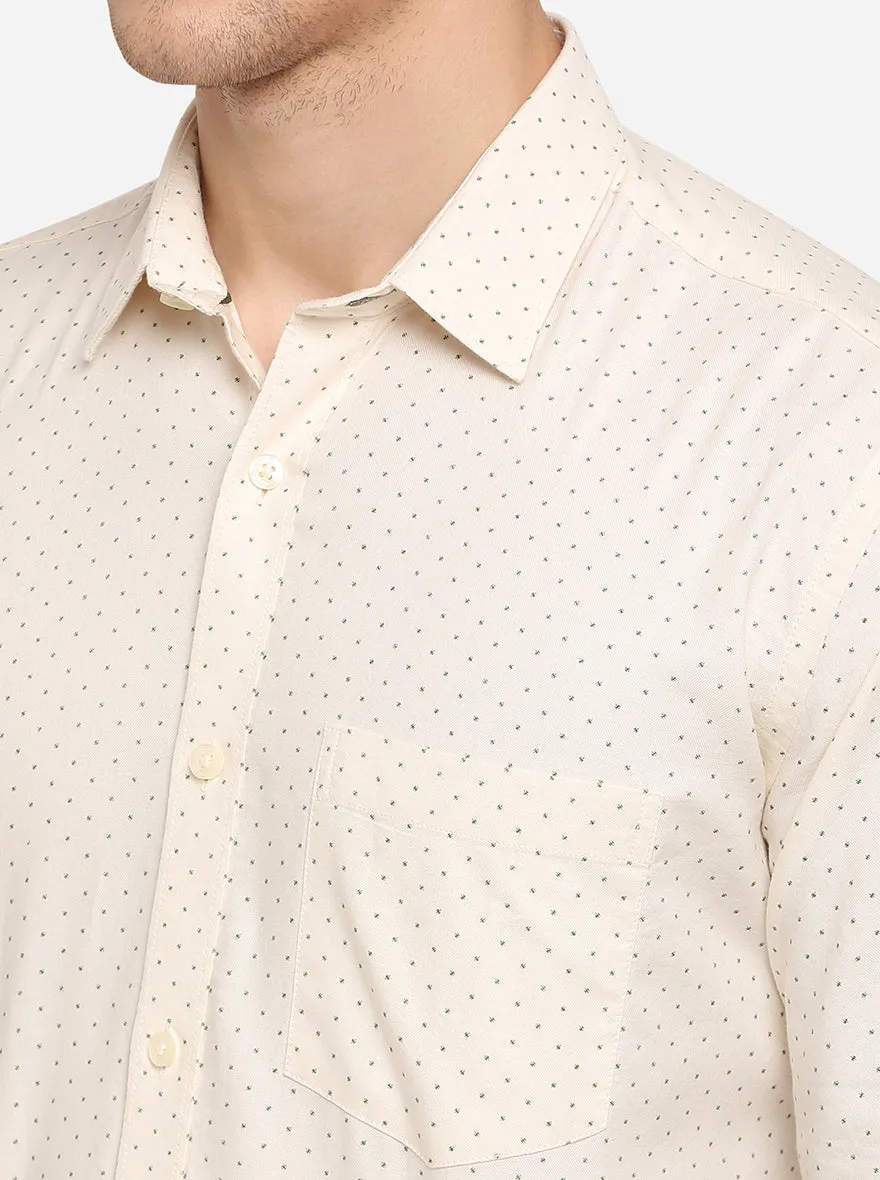 Cream Printed Slim Fit Semi Casual Shirt | Greenfibre