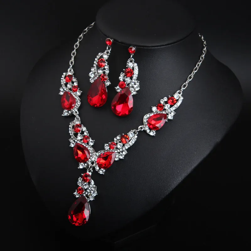 Cross-border crystal gem flash short necklace earrings set European and American exaggerated dress