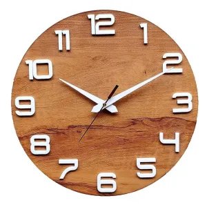 Cross Effect Wooden Wall Clock | Elegant Wooden Clock For Home, Office, Living Room (Wooden White) - Digital, 30 Cm