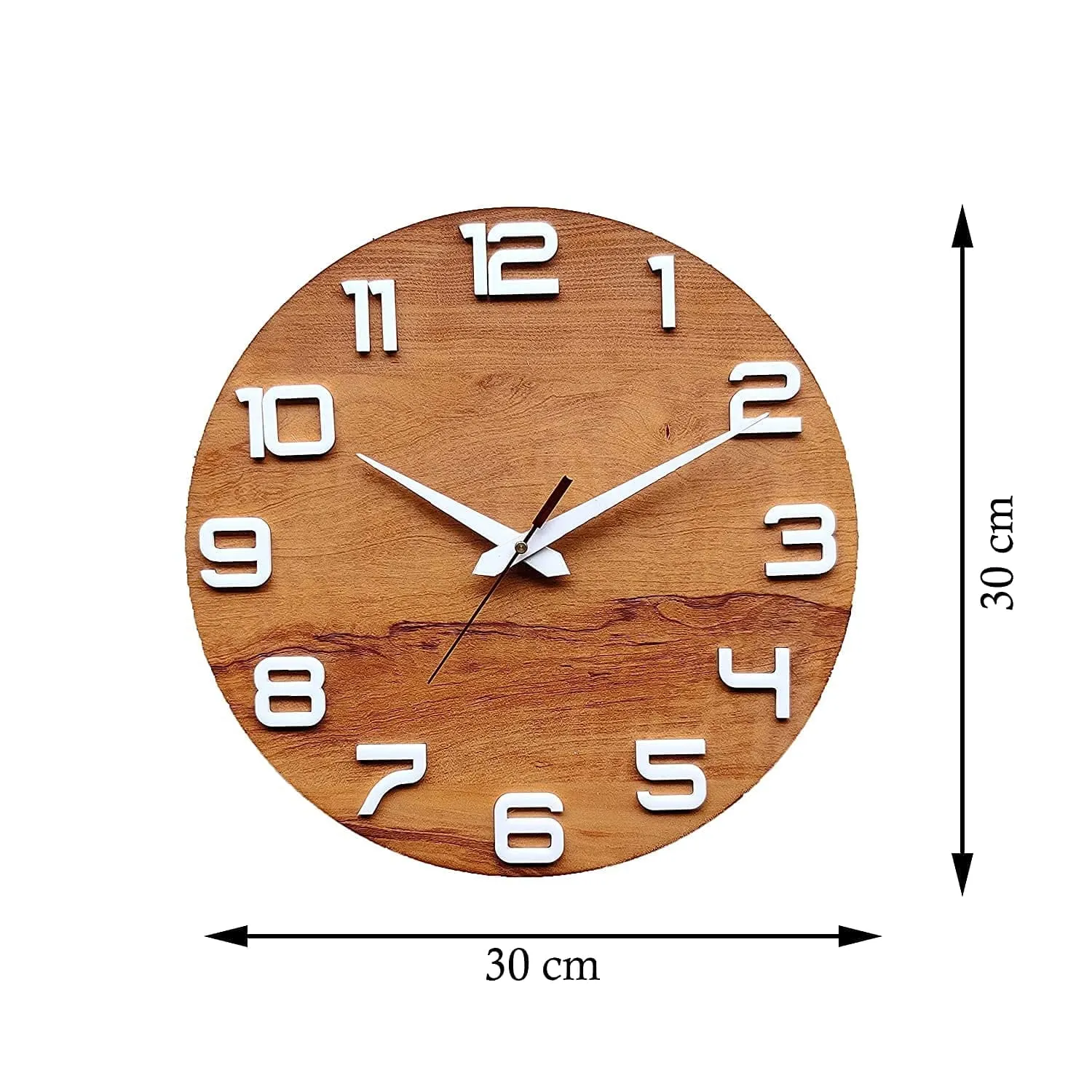 Cross Effect Wooden Wall Clock | Elegant Wooden Clock For Home, Office, Living Room (Wooden White) - Digital, 30 Cm