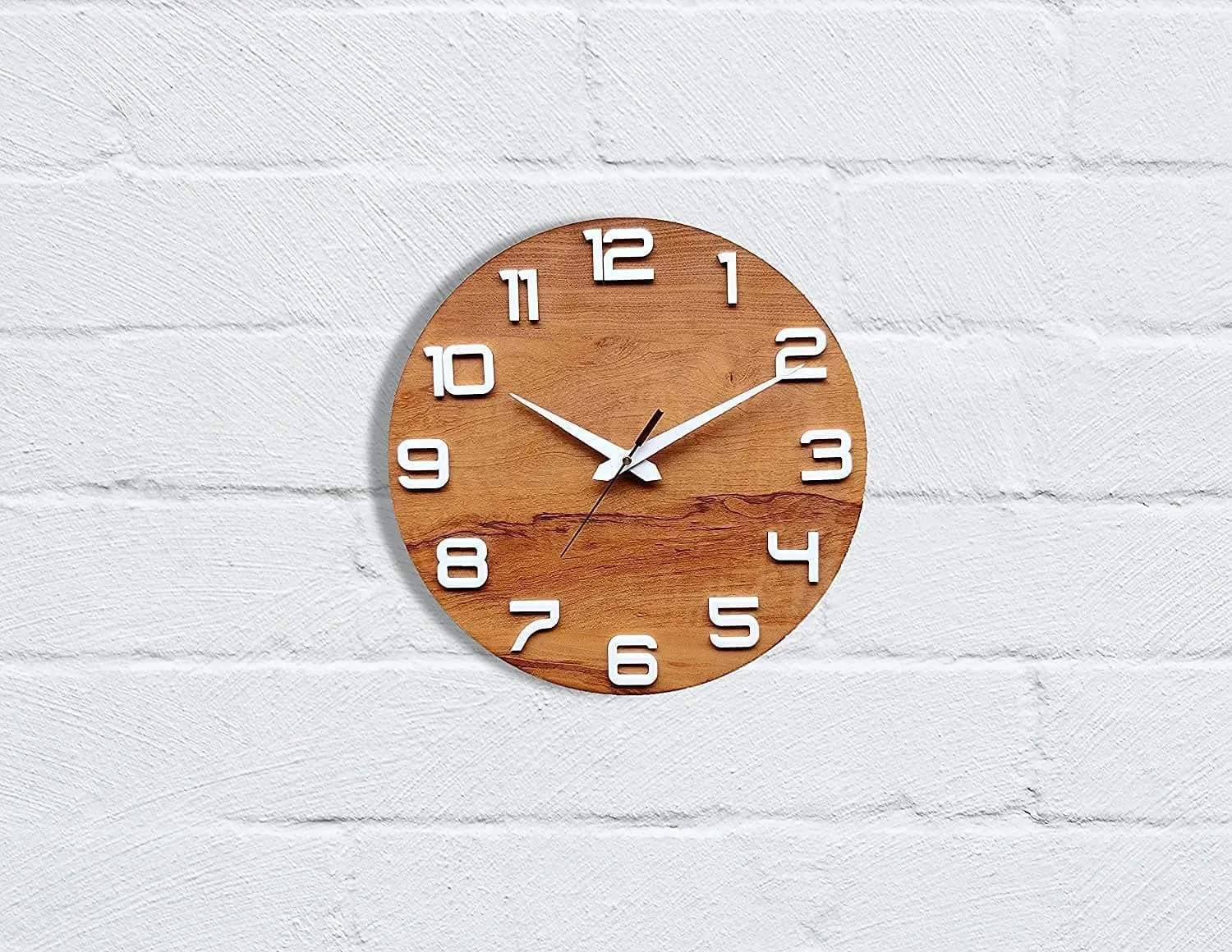 Cross Effect Wooden Wall Clock | Elegant Wooden Clock For Home, Office, Living Room (Wooden White) - Digital, 30 Cm