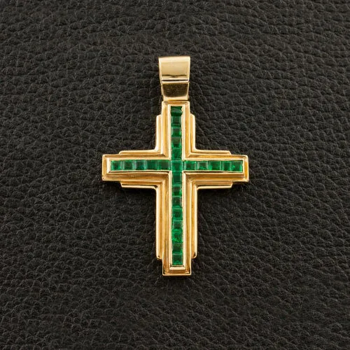 Cross Pendant with Diamonds & Emeralds