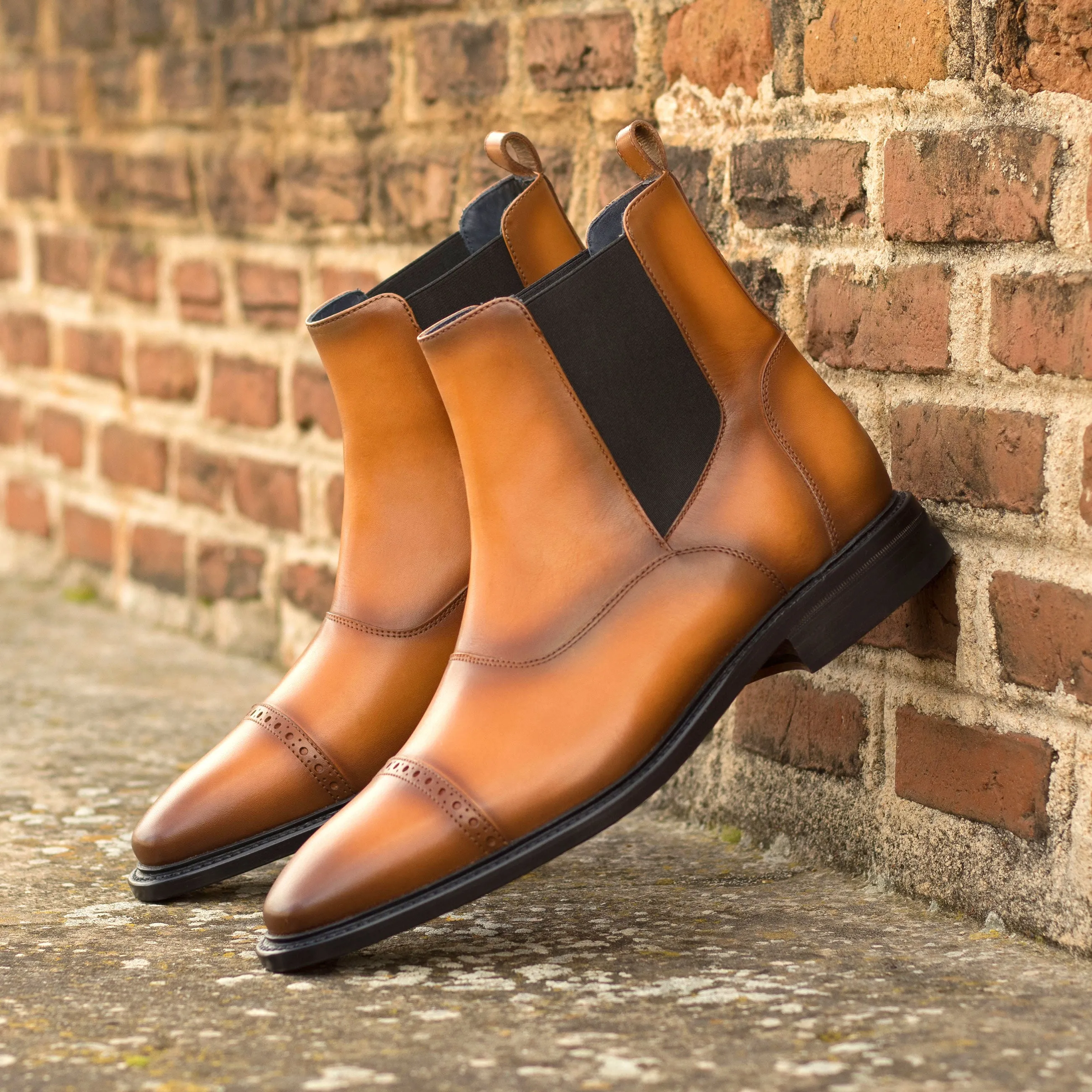 DapperFam Vesuvio in Cognac Men's Italian Leather Chelsea Multi Boot