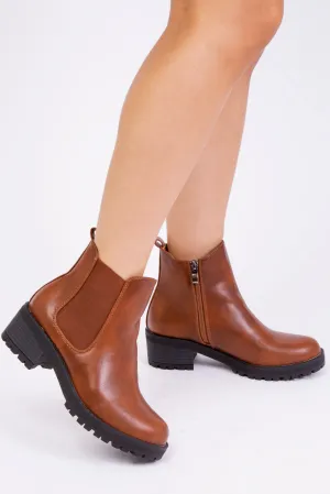 DINAH PULL ON CHELSEA BOOTS IN TAN FAUX LEATHER