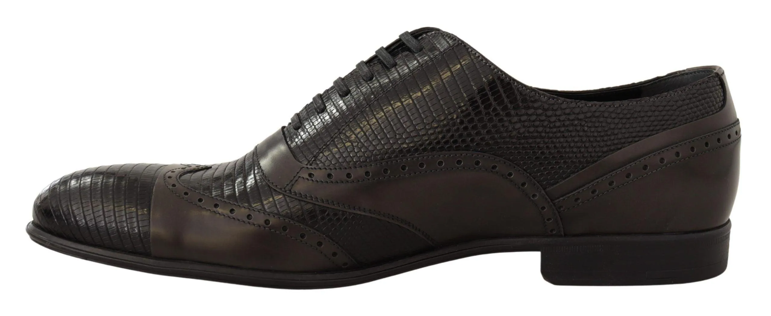 Dolce & Gabbana Brown Lizard Skin Leather Oxford Dress Shoes