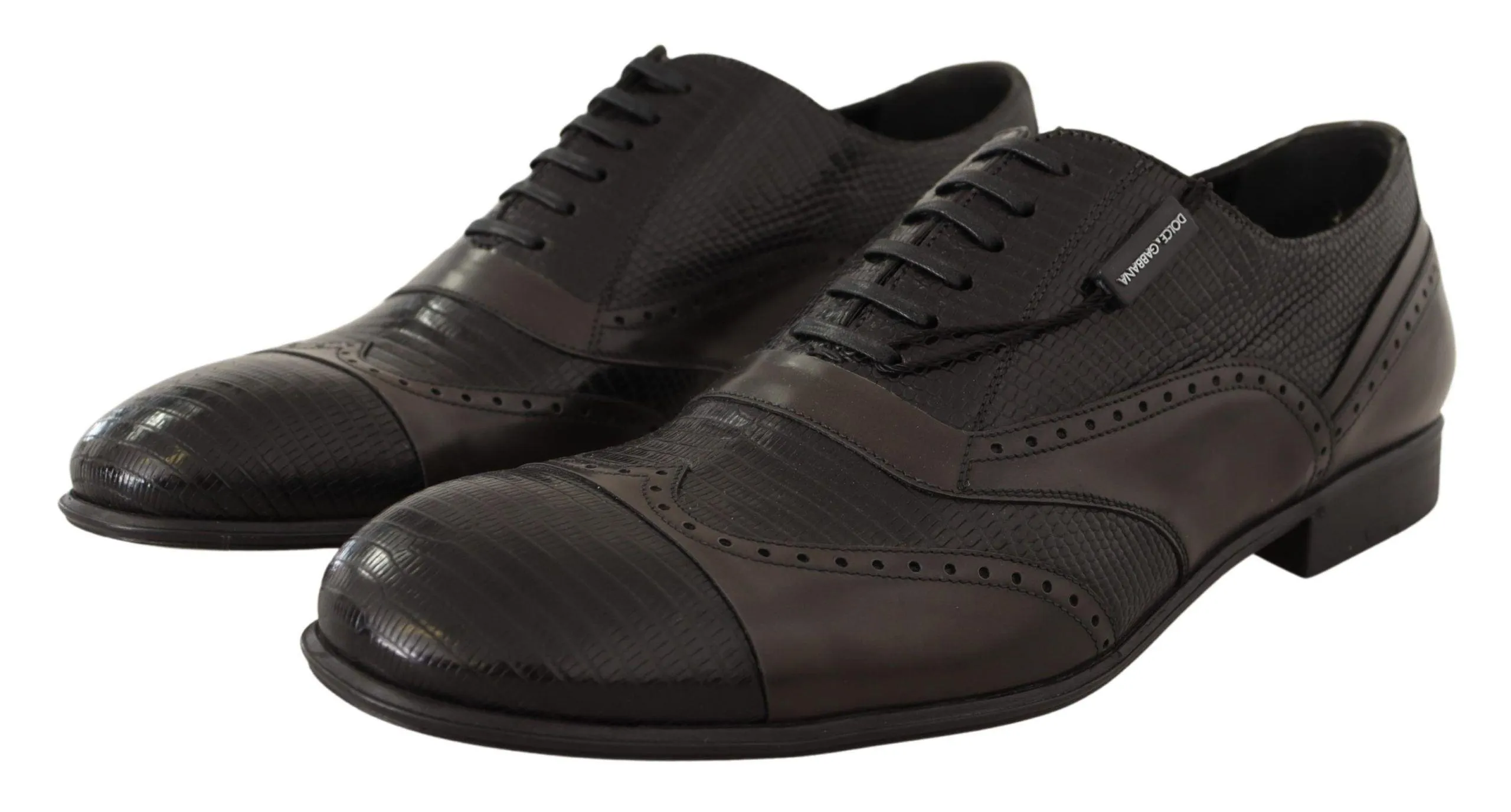 Dolce & Gabbana Brown Lizard Skin Leather Oxford Dress Shoes