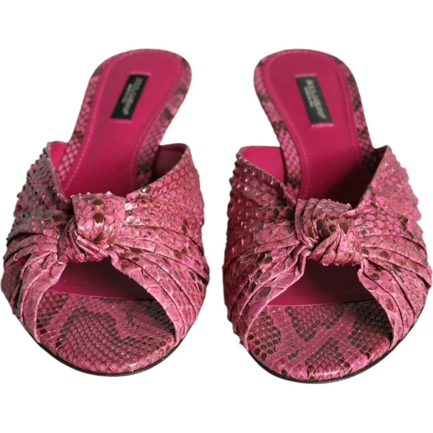 Dolce & Gabbana Pink Python Leather Kitten Heels Slides Shoes