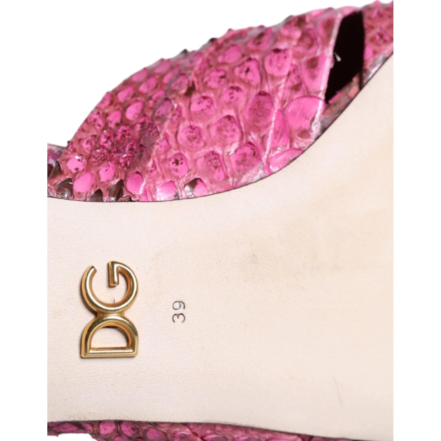 Dolce & Gabbana Pink Python Leather Kitten Heels Slides Shoes