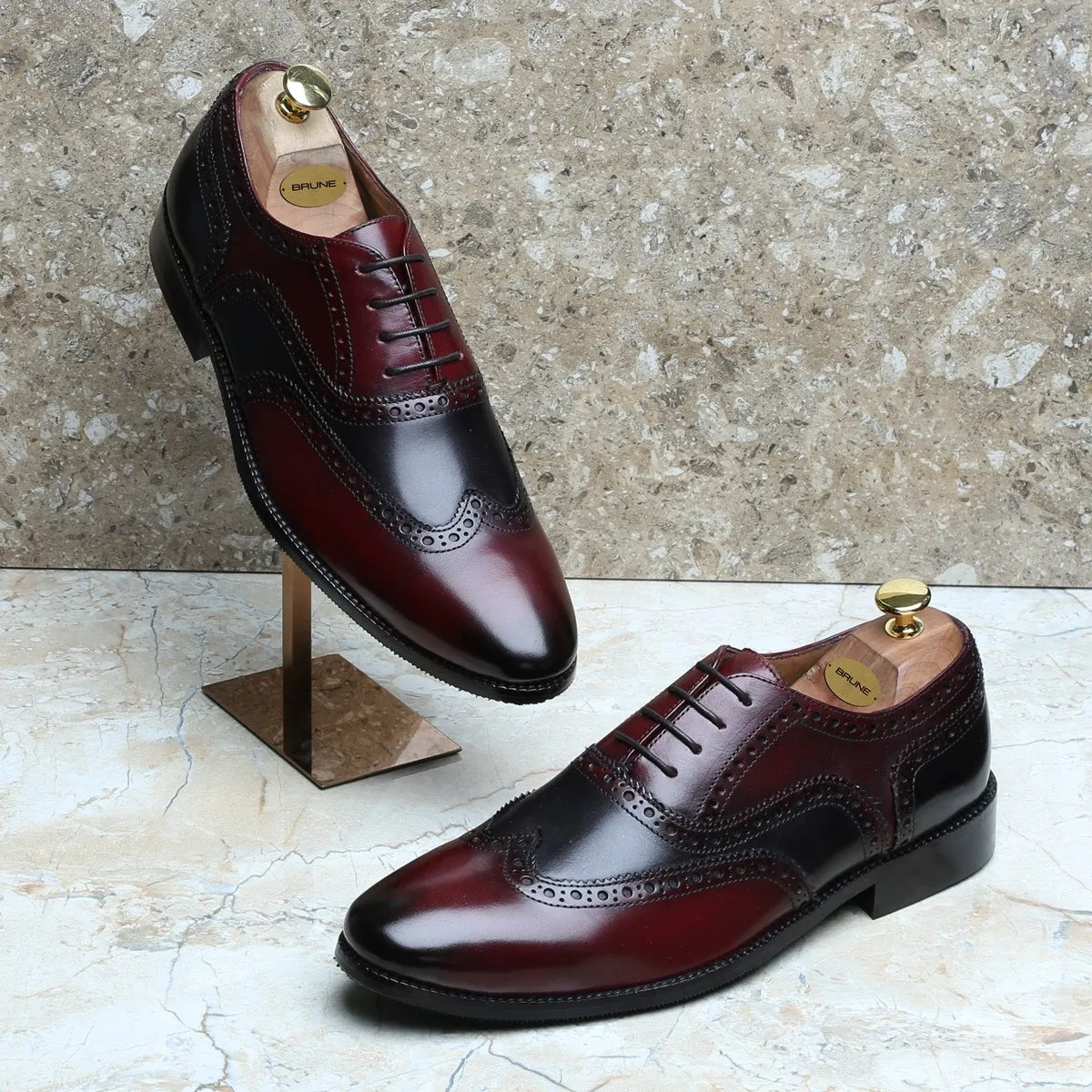 Dual Tone Formal Shoe in Wine Black Brogue Oxford Lace-Up Closure