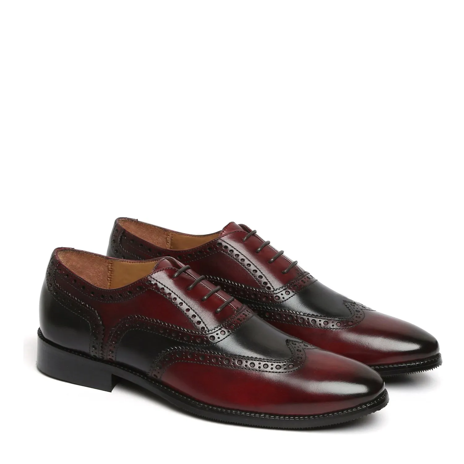 Dual Tone Formal Shoe in Wine Black Brogue Oxford Lace-Up Closure