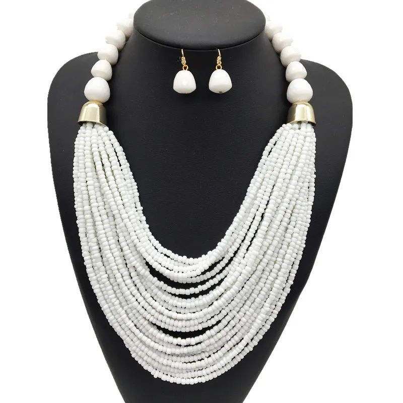 Extravagant Ethnic Style Multi-tiered Necklace Set with Resin Beads