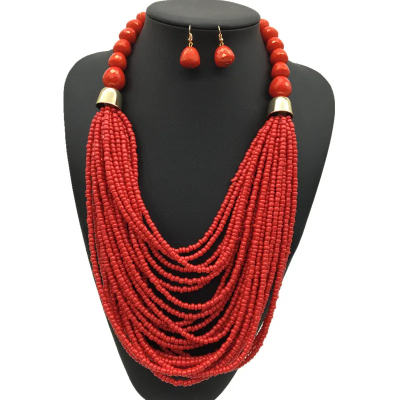 Extravagant Ethnic Style Multi-tiered Necklace Set with Resin Beads