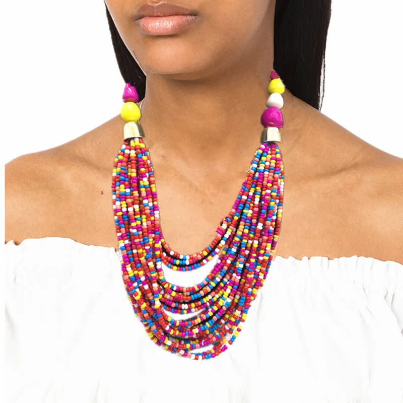 Extravagant Ethnic Style Multi-tiered Necklace Set with Resin Beads