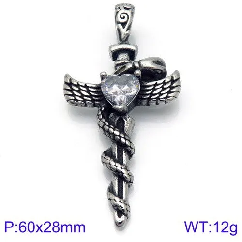 Extravagant Gothic Snake Cross Pendant in Titanium Steel - Men's Fashion Accessory