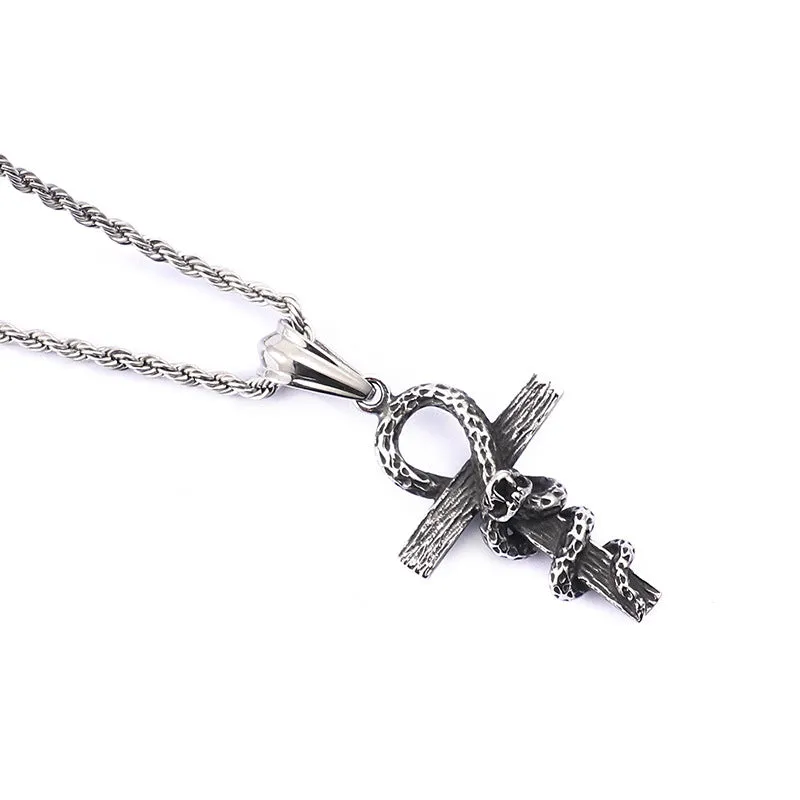 Extravagant Gothic Snake Cross Pendant in Titanium Steel - Men's Fashion Accessory