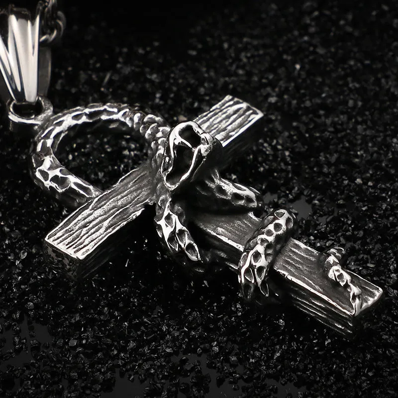 Extravagant Gothic Snake Cross Pendant in Titanium Steel - Men's Fashion Accessory