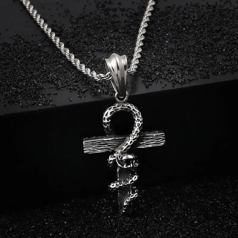 Extravagant Gothic Snake Cross Pendant in Titanium Steel - Men's Fashion Accessory