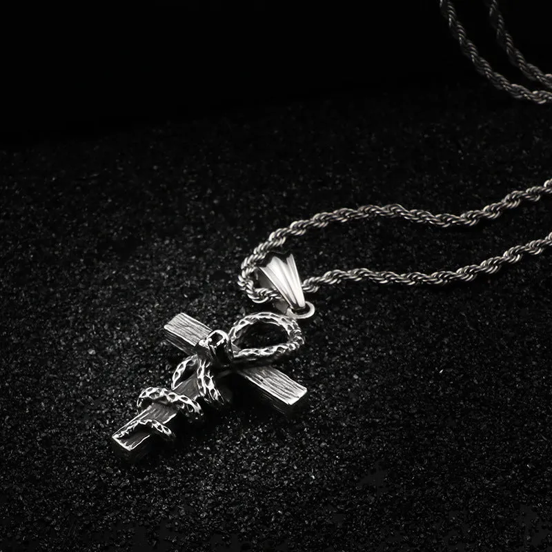 Extravagant Gothic Snake Cross Pendant in Titanium Steel - Men's Fashion Accessory