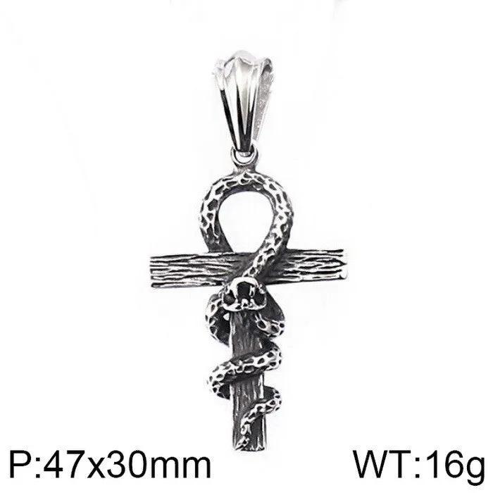 Extravagant Gothic Snake Cross Pendant in Titanium Steel - Men's Fashion Accessory