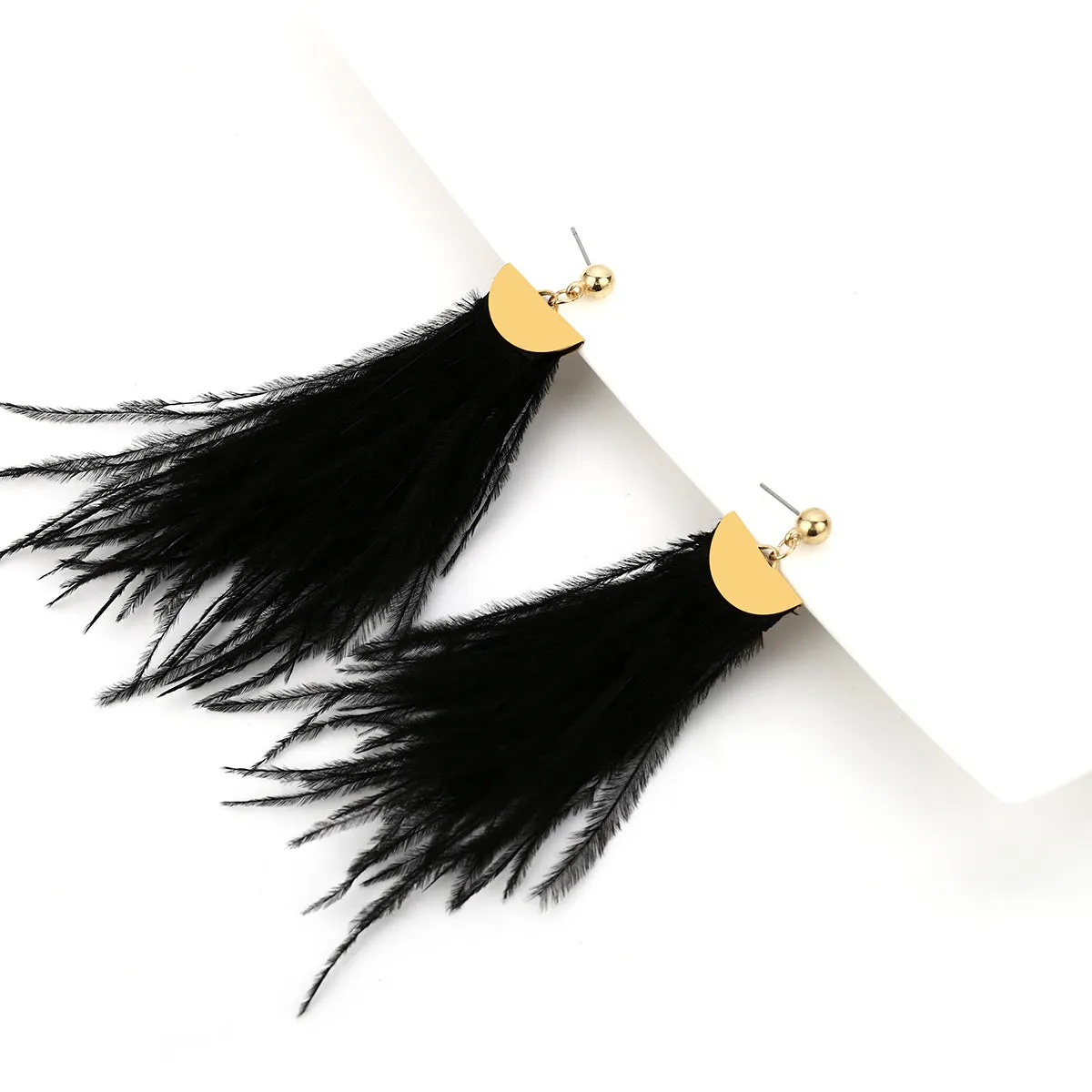 Extravagant Ostrich Tassel Earrings with Sterling Silver Needles