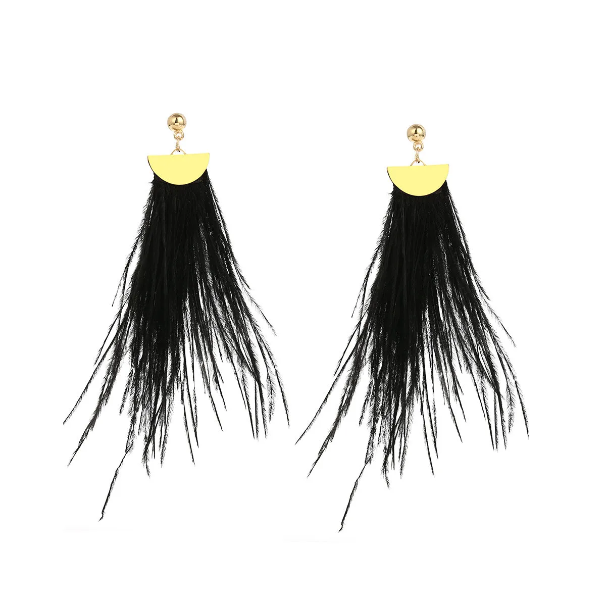 Extravagant Ostrich Tassel Earrings with Sterling Silver Needles