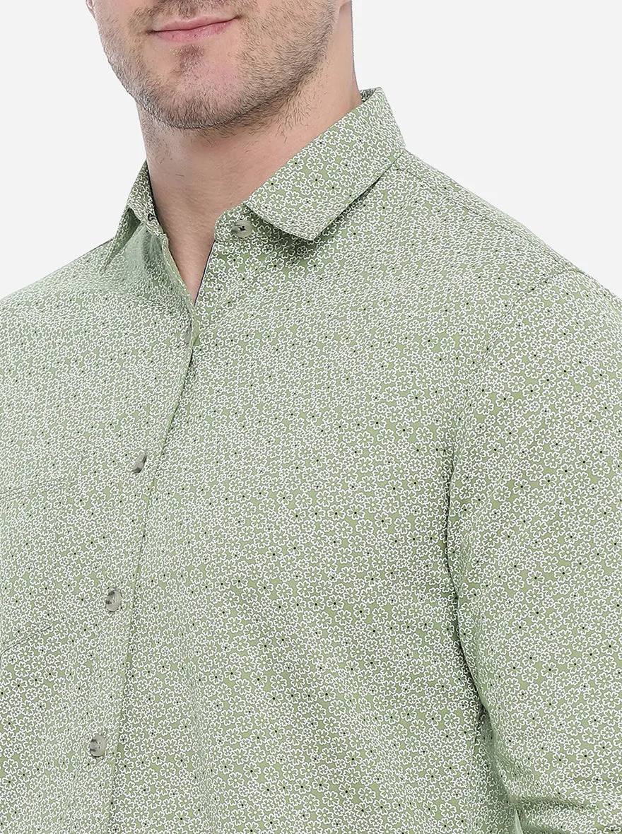 Fair Green Printed Slim Fit Semi Casual Shirt | Greenfibre