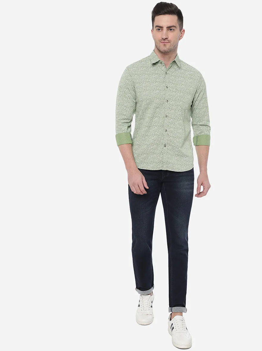 Fair Green Printed Slim Fit Semi Casual Shirt | Greenfibre