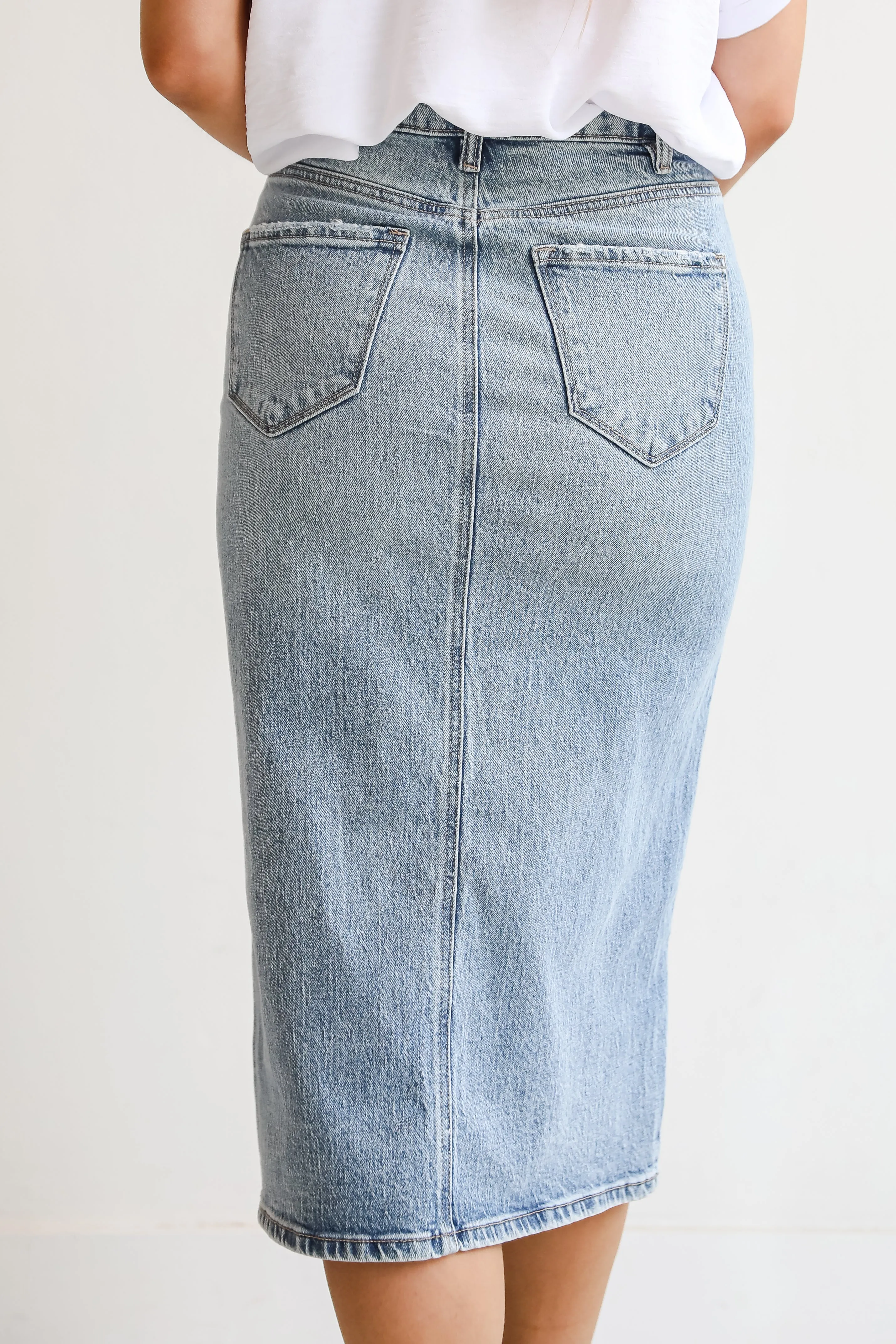 FINAL SALE - Make It Easy Medium Wash Denim Midi Skirt