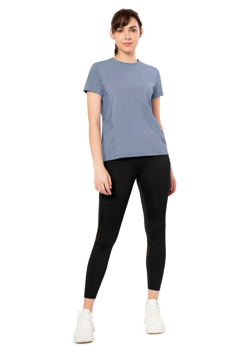 Flaunt Short Sleeve Round Neck Workout T-Shirt - Tempest