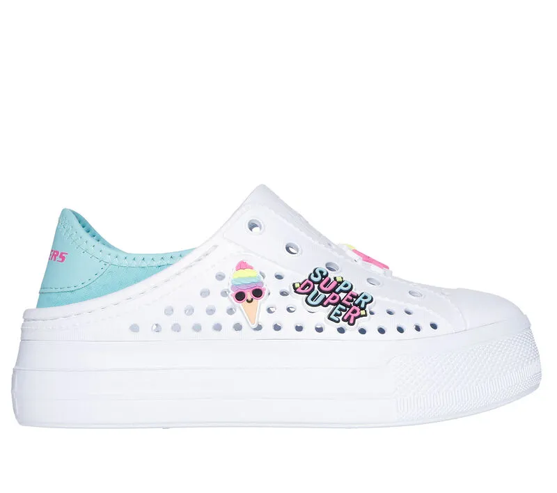 Foamies by Skechers Kids Girls Guzman Hi-Rise Stay Vibin' Sneaker - White/Turquoise