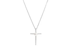 Freshwater Pearl Cross Pendant Chain Necklace