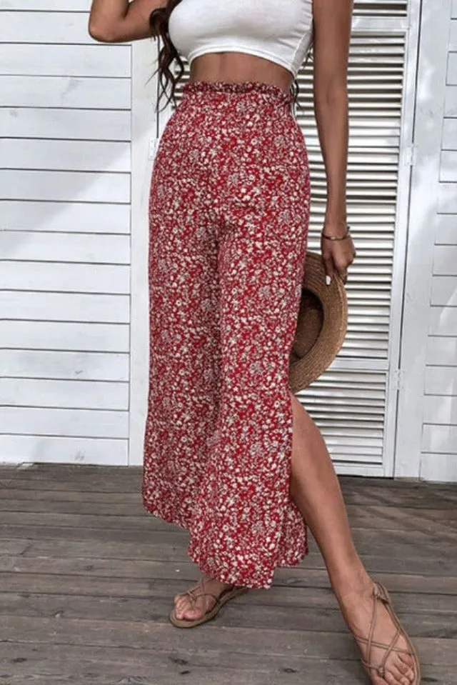 Garden Party Wide-Leg Slit Pants