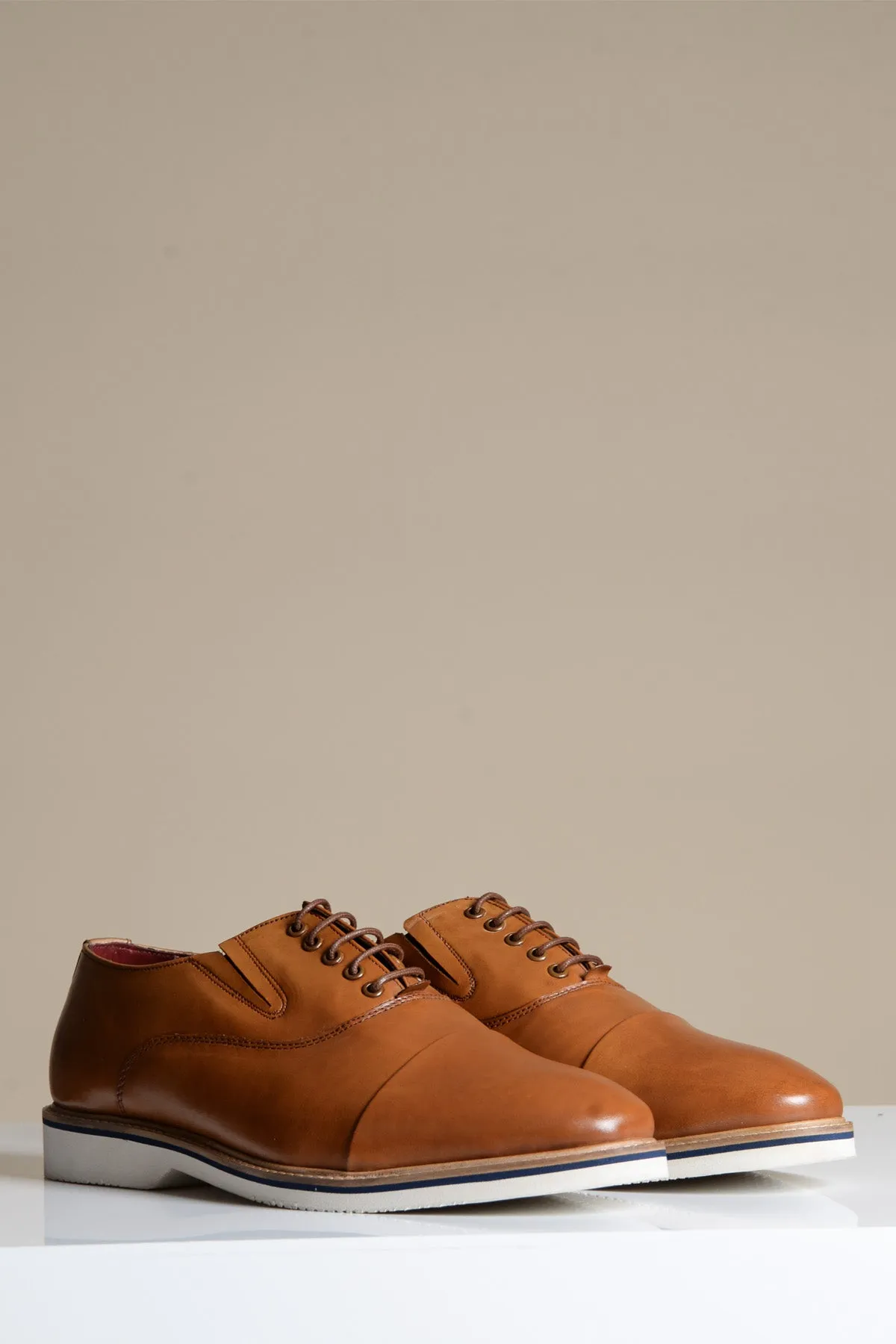 GAVIN - Tan Leather Cap Toe Oxford Shoe