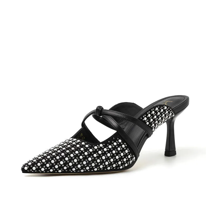 Glory Black Kitten Heel Mules