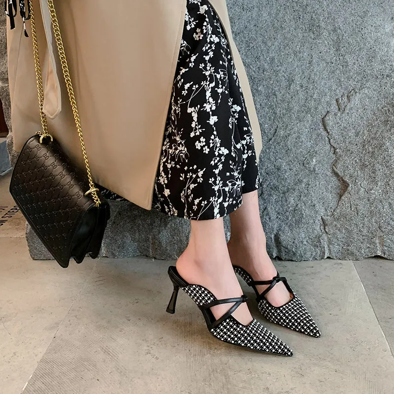 Glory Black Kitten Heel Mules