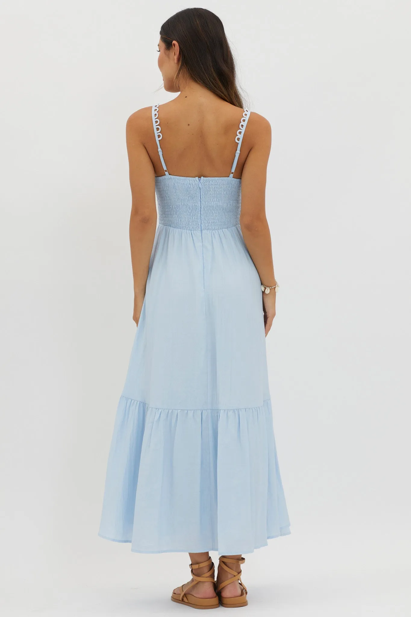 Golden Suns Scallop Trim Midi Dress Baby Blue