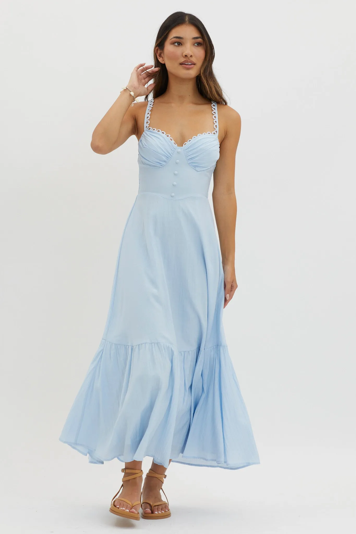 Golden Suns Scallop Trim Midi Dress Baby Blue