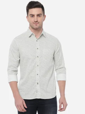 Green & White Printed Slim Fit Semi Casual Shirt | Greenfibre