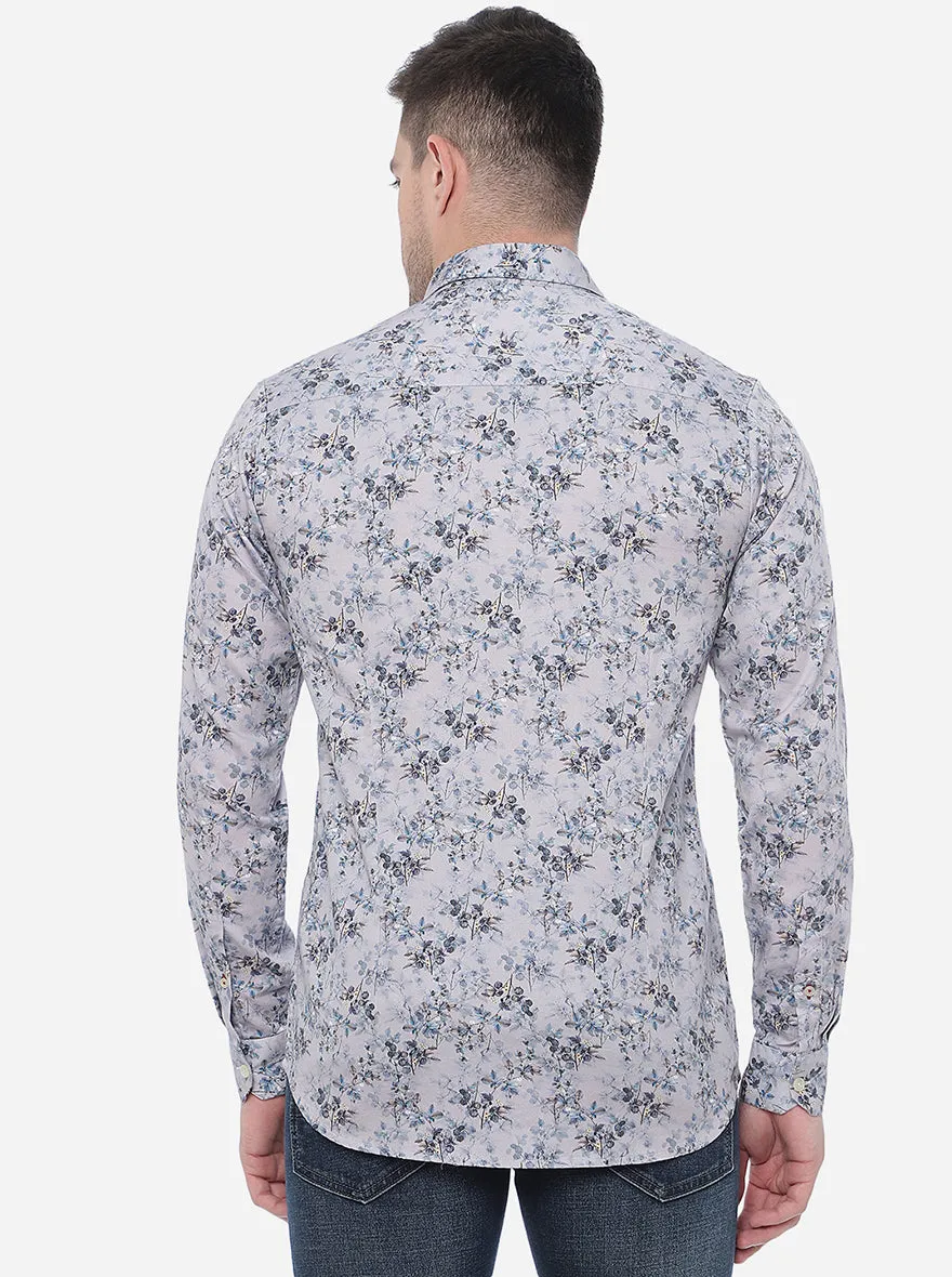 Grenish Blue Printed Slim Fit Semi Casual Shirt | JadeBlue