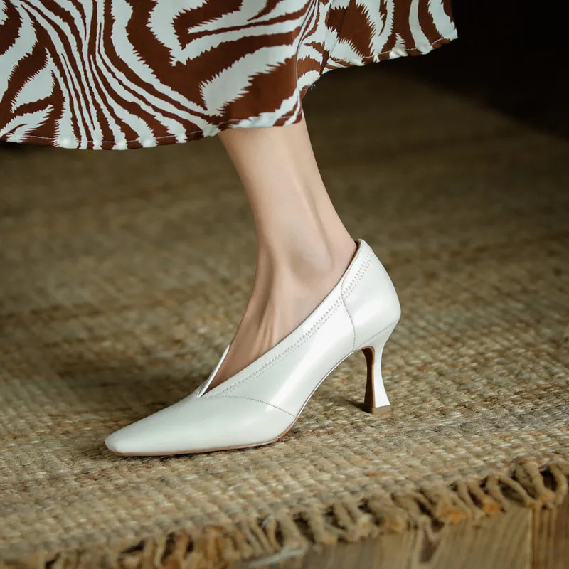 Gwen white pointed toe kitten heels