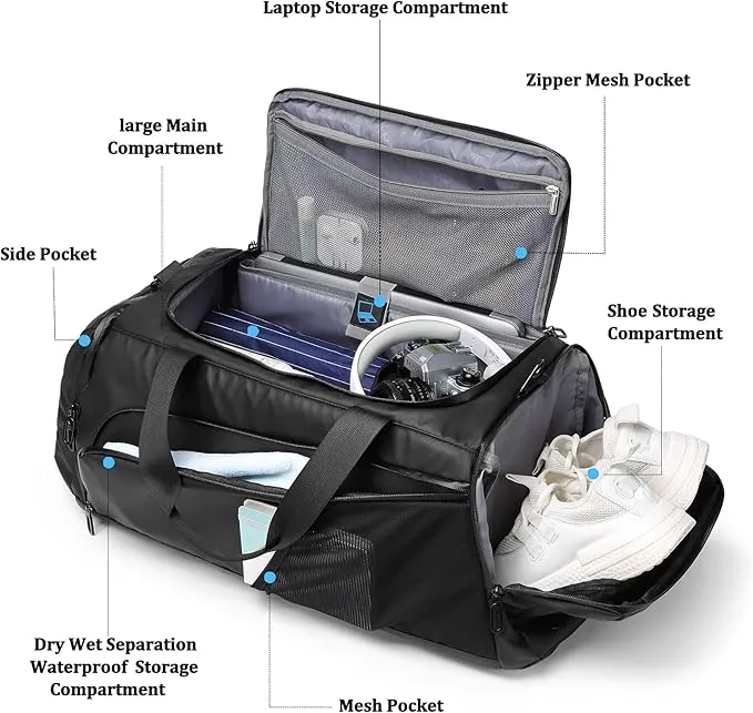 Gym Sports Bag for Men,40L Waterproof Gym Duffle Bag with Shoes Compartment and Wet Pocket,Travel Duffel Bag with Shoulder Strap and Backpack Function