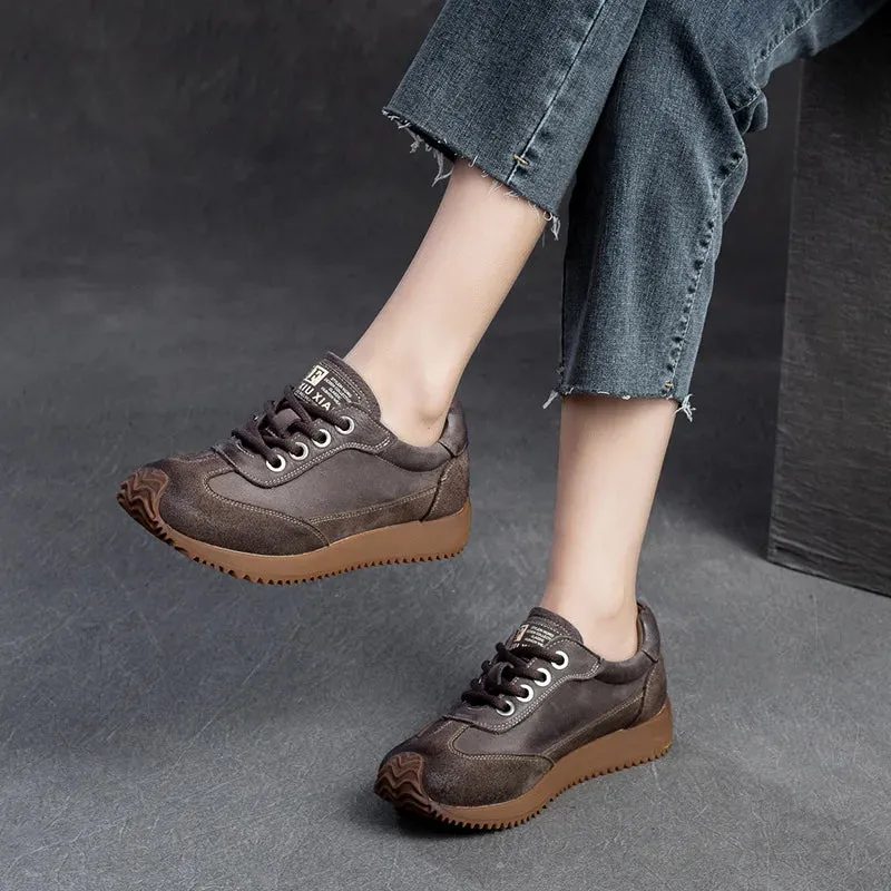 Handmade Leather Low Heels Sneaker - Women's Casual Shoes AM506