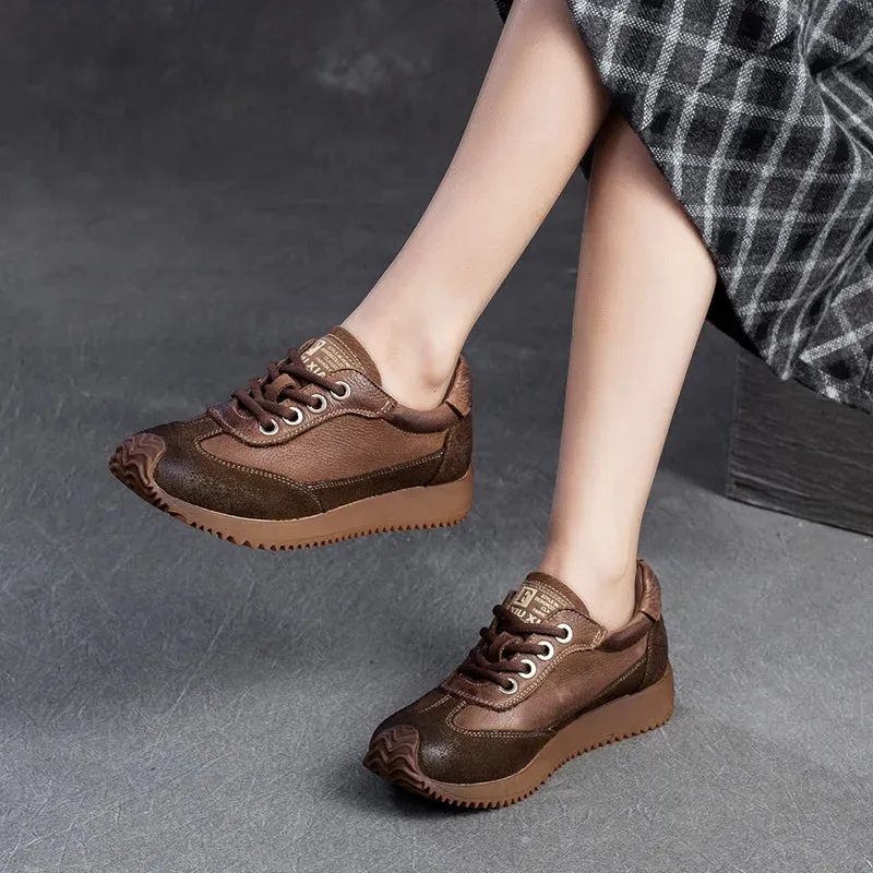 Handmade Leather Low Heels Sneaker - Women's Casual Shoes AM506