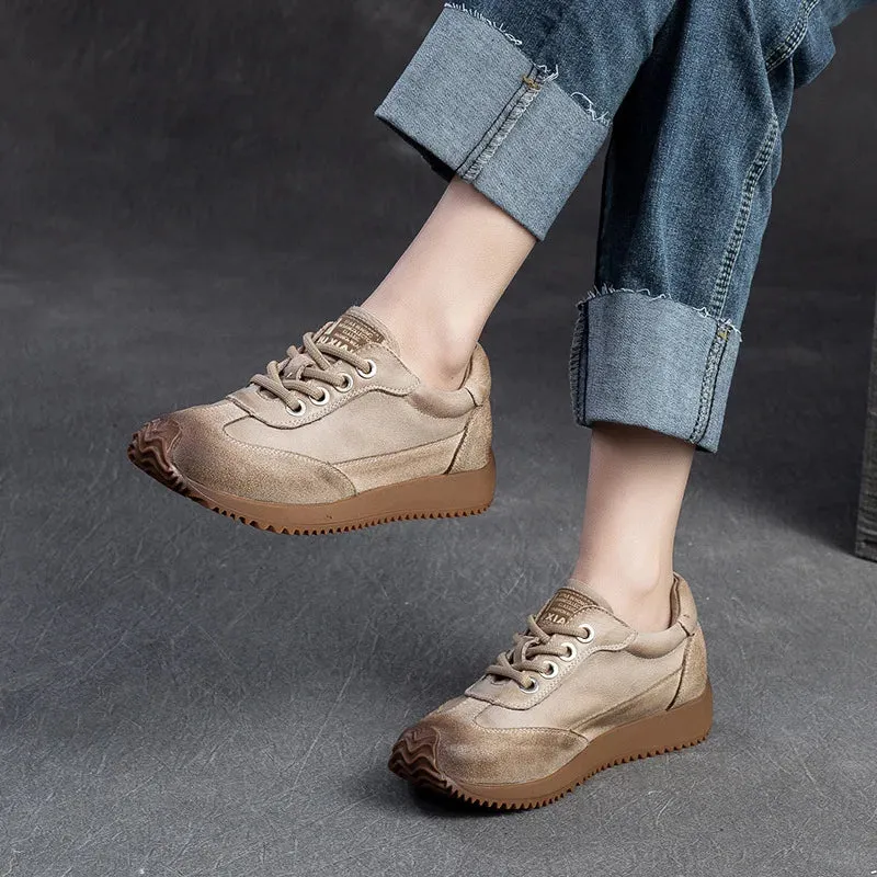 Handmade Leather Low Heels Sneaker - Women's Casual Shoes AM506