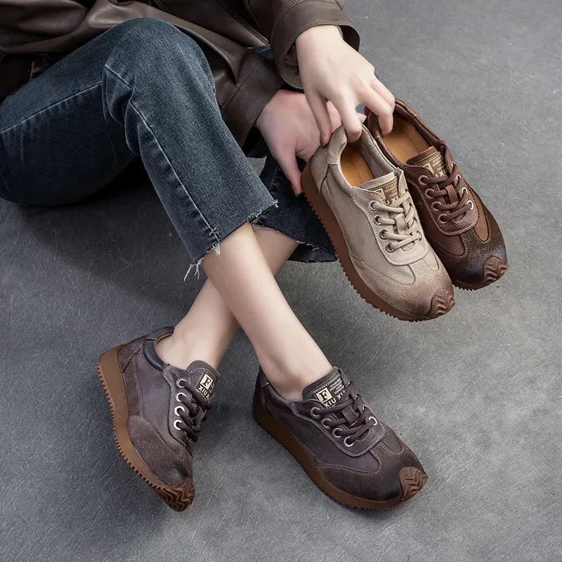 Handmade Leather Low Heels Sneaker - Women's Casual Shoes AM506