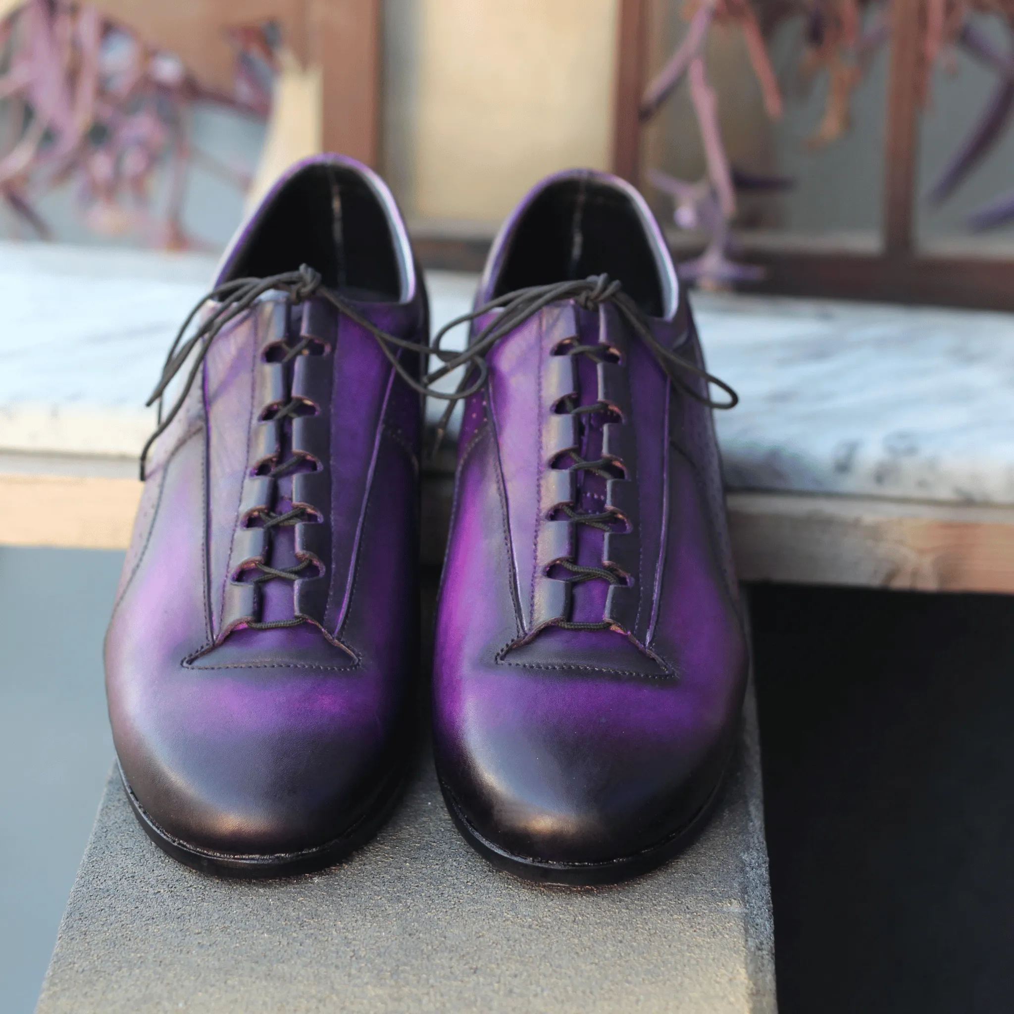 Handmade Purple Gradient Leather Sneakers – Artisan Casual Shoes for Men Artisan Purple Leather Sneakers – Gradient Finish, Luxurious Craftsmanship  Purple Leather Lace-Up Shoes – Handmade Men's Sneakers