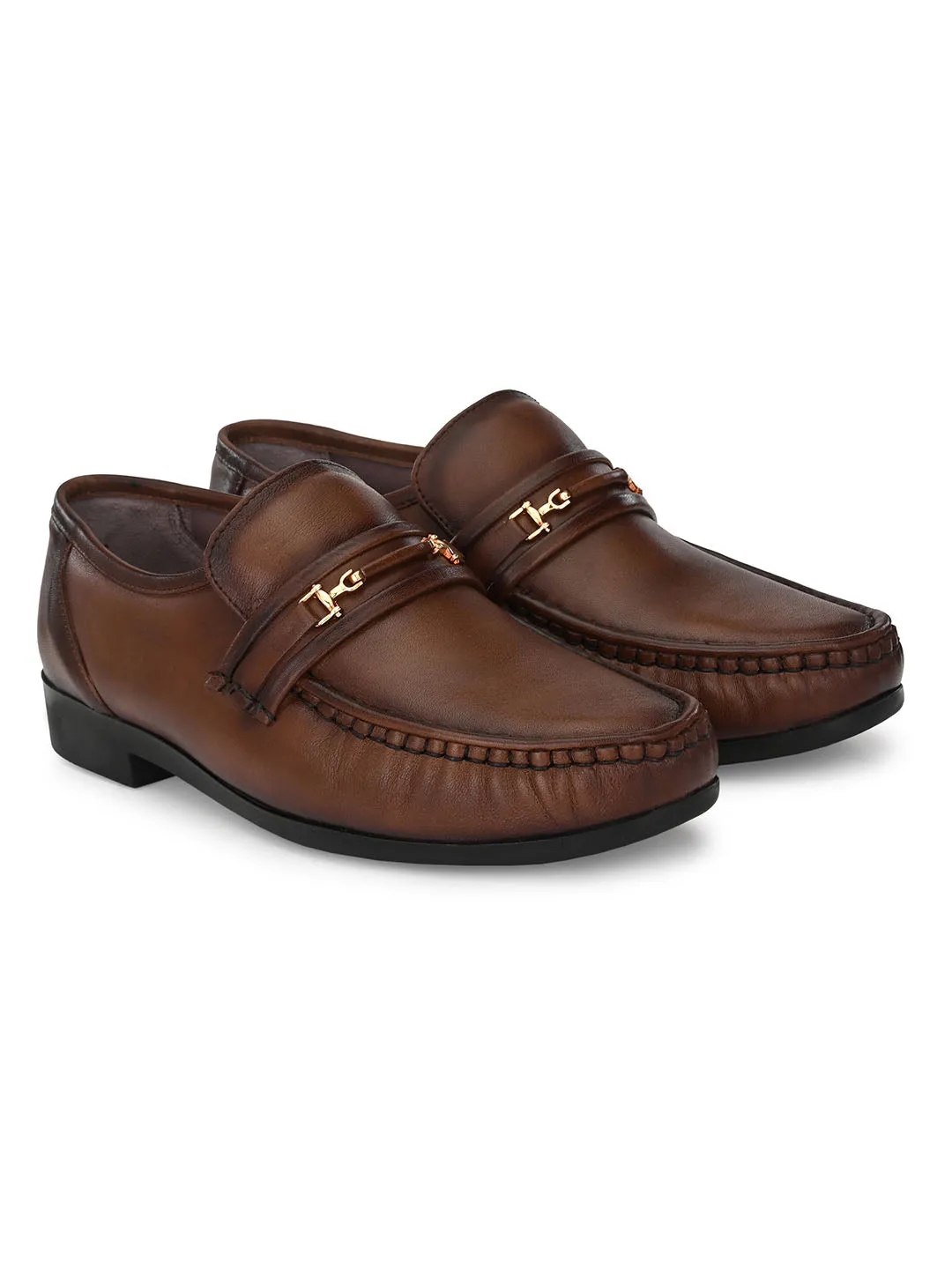 HITZ836 Men's Brown Leather Formal  Slip-On Shoes