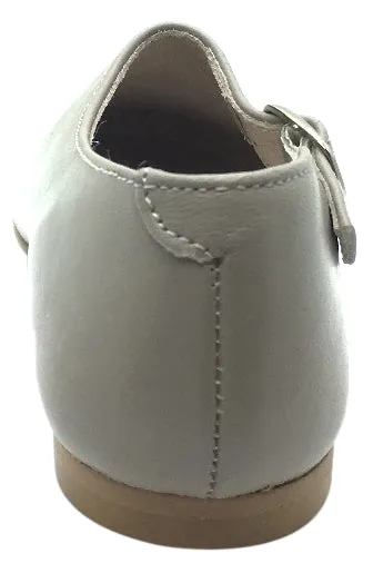 Hoo Shoes Girl's Grey Smooth Leather Single Strap Buckle with Side Cut-Out Oxford Shoes