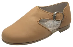 Hoo Shoes Girl's Tan Smooth Leather Single Strap Buckle with Side Cut-Out Oxford Shoes